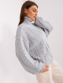 sweter oversize z bufiastym rękawem i warkoczami kolory