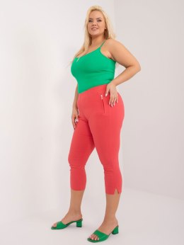 Koralowe spodnie 3/4 plus size bez zapięcia