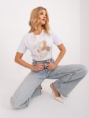 damski t-shirt z aplikacją i napisami