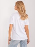 damski t-shirt z aplikacją i napisami