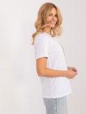 damski t-shirt z aplikacją i napisami
