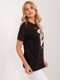 damski t-shirt z aplikacją i napisami