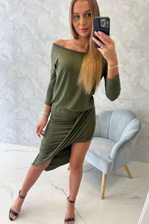 Sukienka asymetryczna, 3/4 rękaw khaki Sukienka asymetryczna, 3/4 rękaw khaki