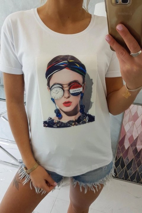 Bluzka z grafiką kobiety biała Bluzka z grafiką kobiety biała