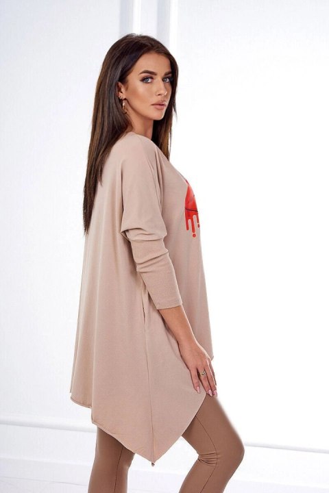 Bluzka oversize z nadrukiem tęczowych ust beżowa Bluzka oversize z nadrukiem tęczowych ust beżowa