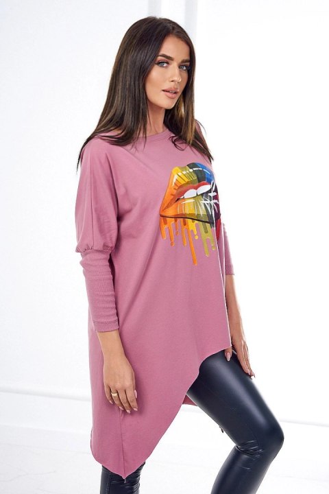 Bluzka oversize z nadrukiem tęczowych ust ciemny różowy Bluzka oversize z nadrukiem tęczowych ust ciemny różowy