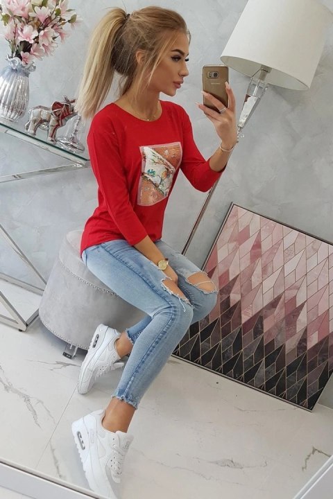 Bluzka z grafiką 3D Bird czerwona Bluzka z grafiką 3D Bird czerwona