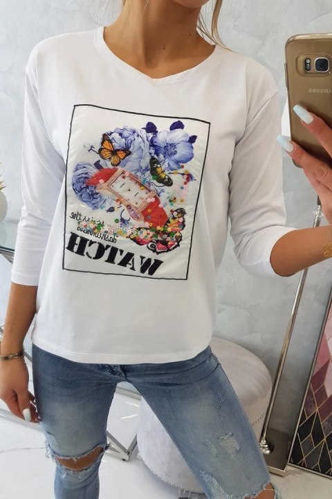 Bluzka z grafiką 3D Watch biała Bluzka z grafiką 3D Watch biała