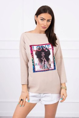 Bluzka z grafiką American Girl beżowa S/M - L/XL