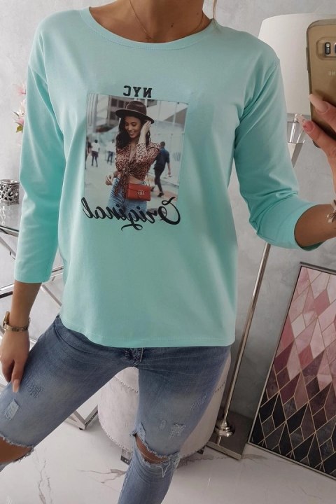Bluzka z nadrukiem Original miętowa Bluzka z nadrukiem Original miętowa