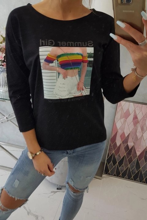 Bluzka z nadrukiem Summer Girl czarna Bluzka z nadrukiem Summer Girl czarna