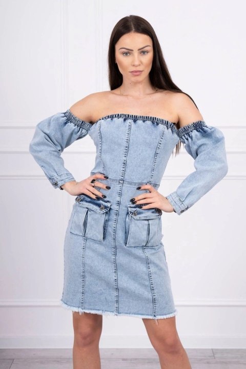 Sukienka jeansowa ze stretchem, odkryte ramiona S/M-L/XL Sukienka jeansowa ze stretchem, odkryte ramiona S/M-L/XL