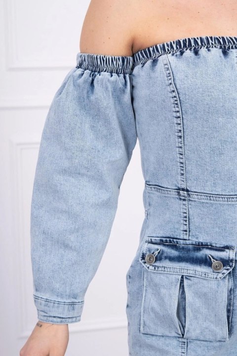 Sukienka jeansowa ze stretchem, odkryte ramiona S/M-L/XL Sukienka jeansowa ze stretchem, odkryte ramiona S/M-L/XL