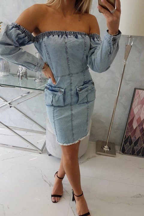 Sukienka jeansowa ze stretchem, odkryte ramiona S/M-L/XL Sukienka jeansowa ze stretchem, odkryte ramiona S/M-L/XL