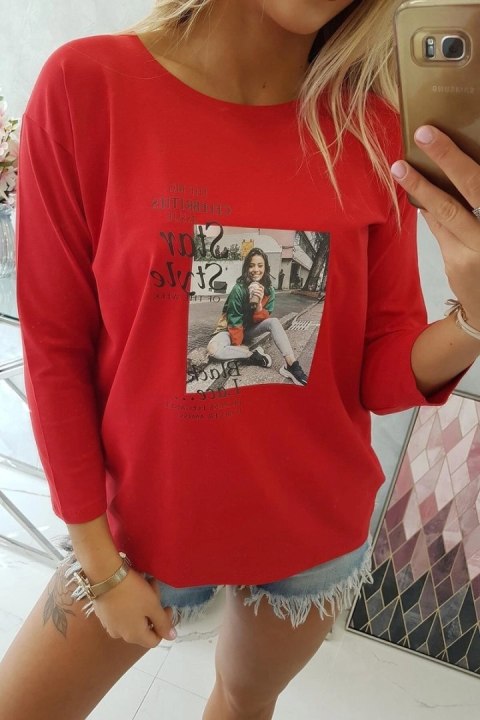 Bluzka z nadrukiem Star Style czerwona Bluzka z nadrukiem Star Style czerwona