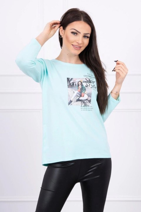 Bluzka z nadrukiem Star Style miętowa Bluzka z nadrukiem Star Style miętowa