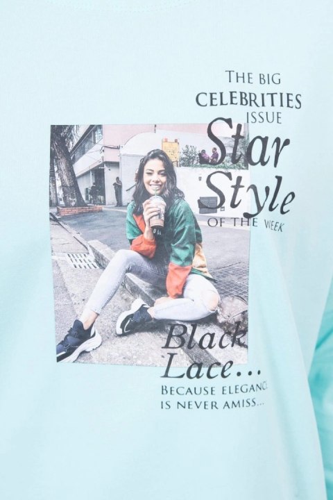 Bluzka z nadrukiem Star Style miętowa Bluzka z nadrukiem Star Style miętowa