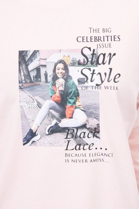 Bluzka z nadrukiem Star Style pudrowy róż Bluzka z nadrukiem Star Style pudrowy róż