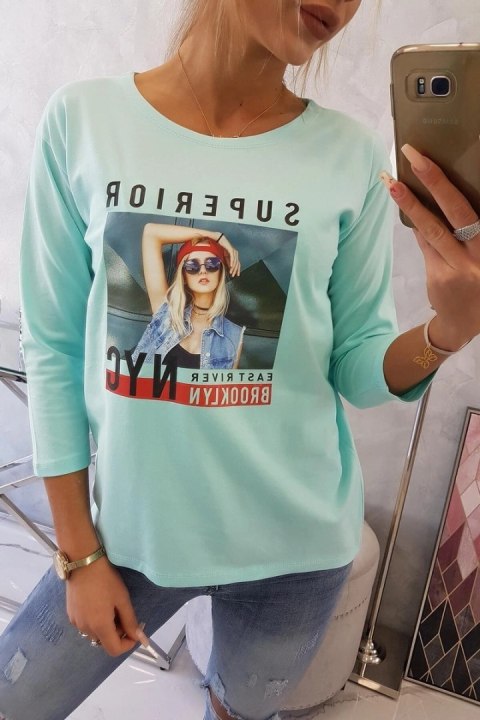 Bluzka z nadrukiem Superior miętowa Bluzka z nadrukiem Superior miętowa