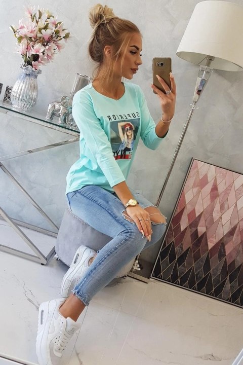 Bluzka z nadrukiem Superior miętowa Bluzka z nadrukiem Superior miętowa