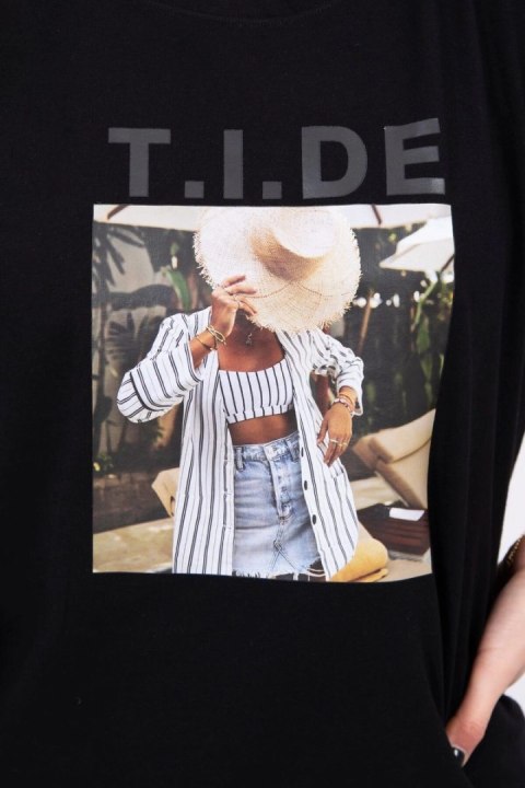 Bluzka z nadrukiem Tide czarna Bluzka z nadrukiem Tide czarna