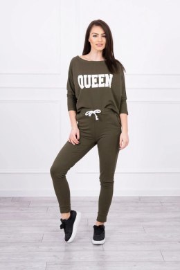 Komplet z nadrukiem Queen khaki