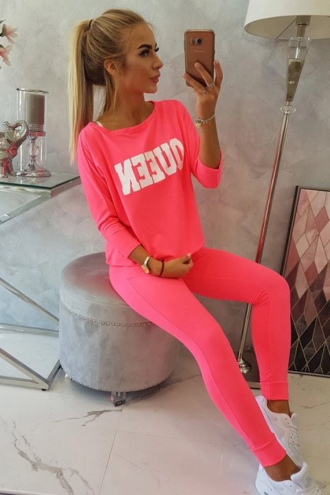 Komplet z nadrukiem Queen różowy neon Komplet z nadrukiem Queen różowy neon