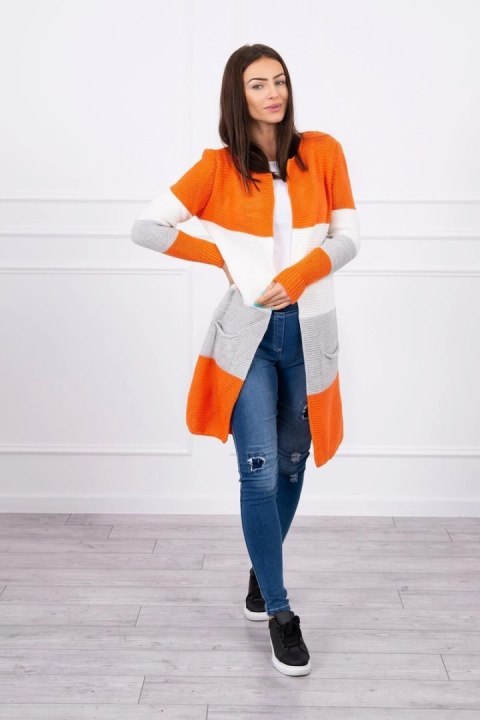 Sweter Kardigan w pasy pomarańczowy+ecru Sweter Kardigan w pasy pomarańczowy+ecru