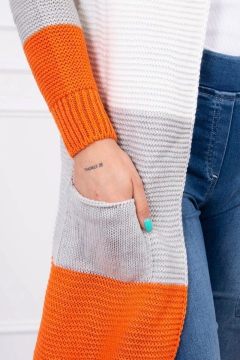 Sweter Kardigan w pasy pomarańczowy+ecru Sweter Kardigan w pasy pomarańczowy+ecru