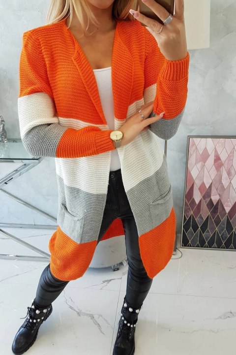 Sweter Kardigan w pasy pomarańczowy+ecru Sweter Kardigan w pasy pomarańczowy+ecru