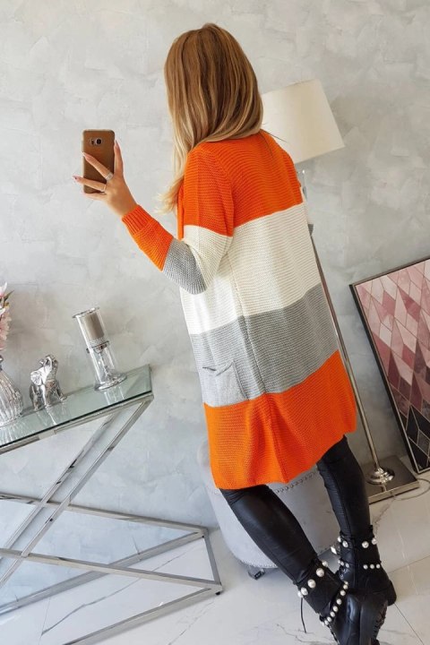 Sweter Kardigan w pasy pomarańczowy+ecru Sweter Kardigan w pasy pomarańczowy+ecru