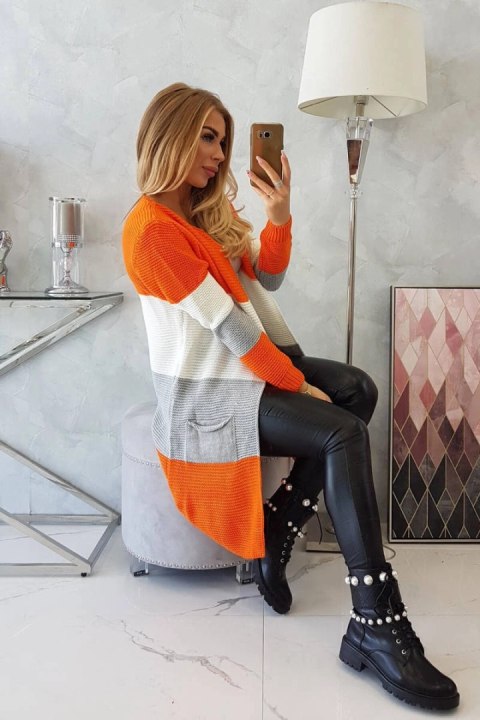 Sweter Kardigan w pasy pomarańczowy+ecru Sweter Kardigan w pasy pomarańczowy+ecru