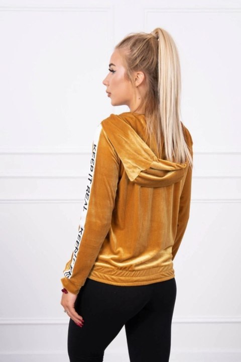 Bluza welurowa z kapturem musztardowa Bluza welurowa z kapturem musztardowa