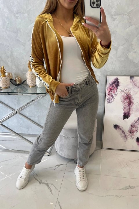 Bluza welurowa z kapturem musztardowa Bluza welurowa z kapturem musztardowa