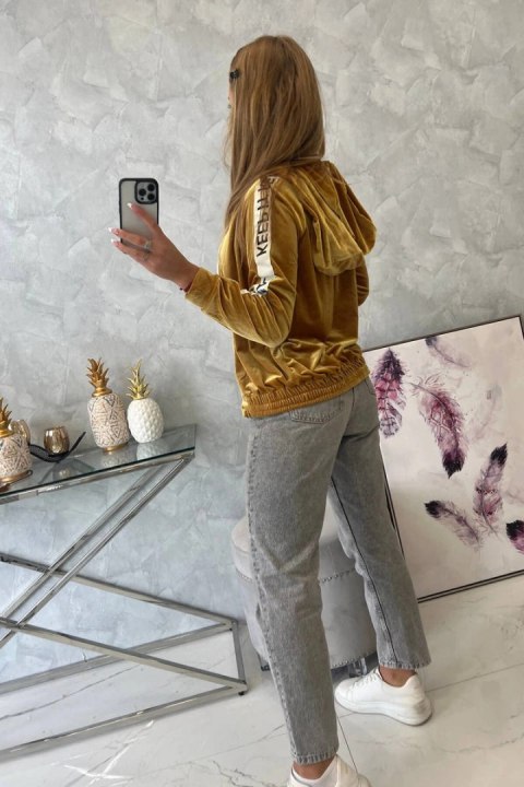 Bluza welurowa z kapturem musztardowa Bluza welurowa z kapturem musztardowa