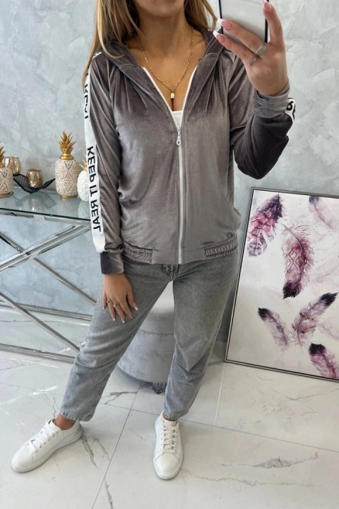 Bluza welurowa z kapturem szara Bluza welurowa z kapturem szara