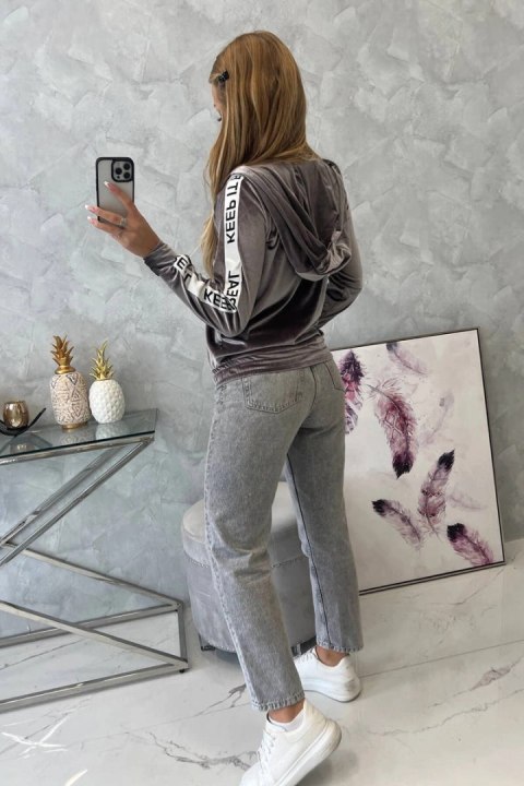 Bluza welurowa z kapturem szara Bluza welurowa z kapturem szara
