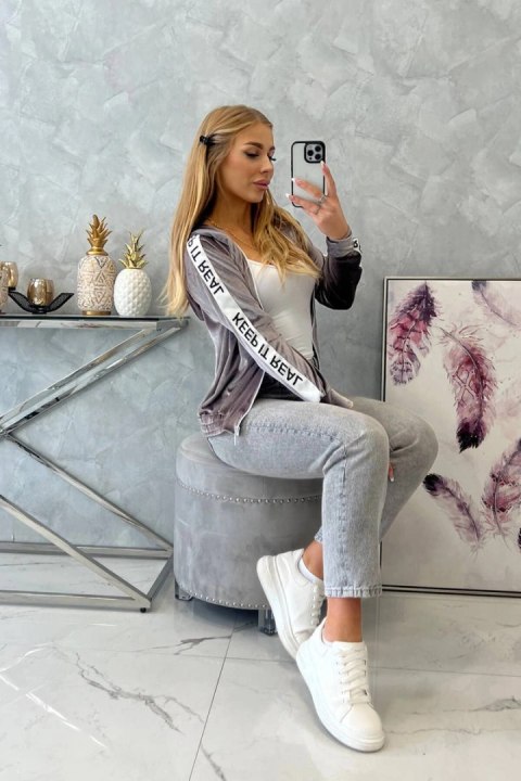 Bluza welurowa z kapturem szara Bluza welurowa z kapturem szara