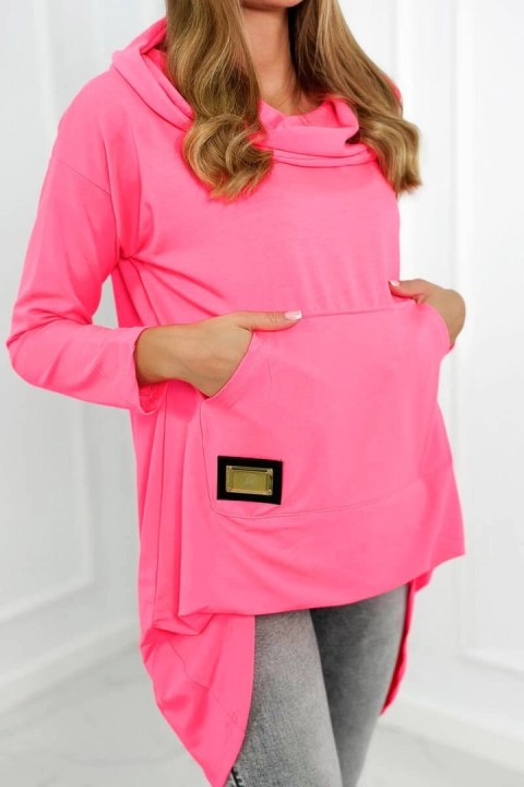 Bluza z długim tyłem i kapturem różowy neon Bluza z długim tyłem i kapturem różowy neon