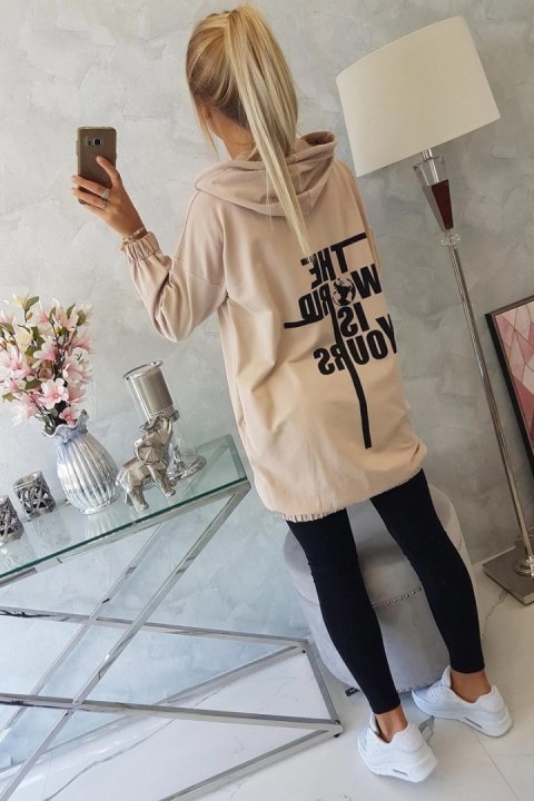 Bluza z nadrukiem "The world is yours" jasny beżowy Bluza z nadrukiem "The world is yours" jasny beżowy
