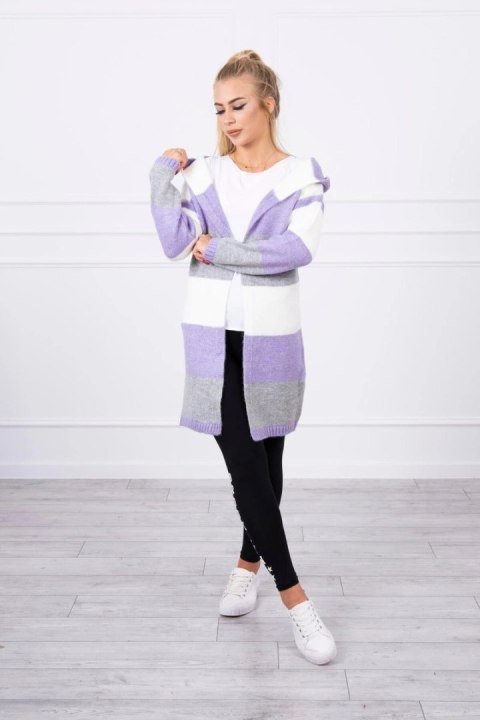 Sweter w pasy trzykolorowy ecru+fioletowy+szary Sweter w pasy trzykolorowy ecru+fioletowy+szary