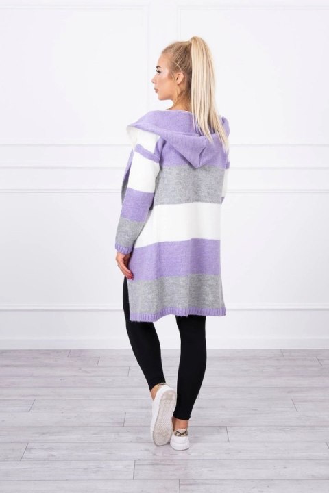 Sweter w pasy trzykolorowy ecru+fioletowy+szary Sweter w pasy trzykolorowy ecru+fioletowy+szary