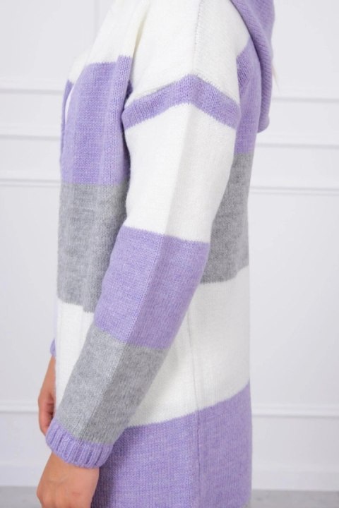 Sweter w pasy trzykolorowy ecru+fioletowy+szary Sweter w pasy trzykolorowy ecru+fioletowy+szary