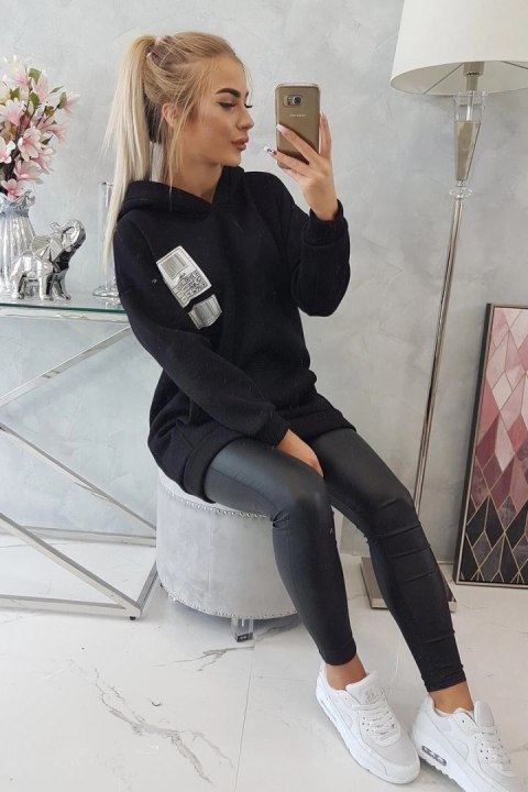 Bluza z kapturem z naszywkami czarna Bluza z kapturem z naszywkami czarna
