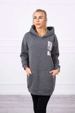 Bluza z kapturem z naszywkami grafitowa