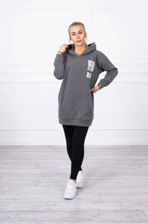 Bluza z kapturem z naszywkami grafitowa