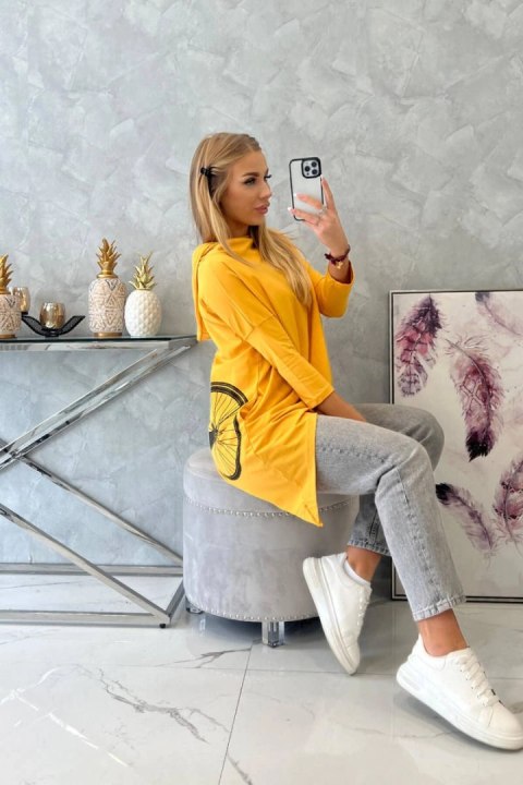Bluza z nadrukiem roweru musztardowa Bluza z nadrukiem roweru musztardowa