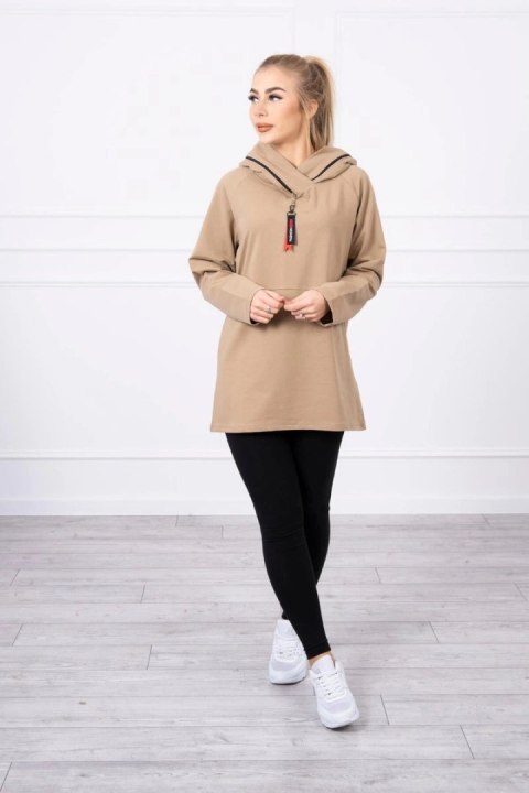 Tunika z suwakiem na kapturze Oversize camelowa Tunika z suwakiem na kapturze Oversize camelowa