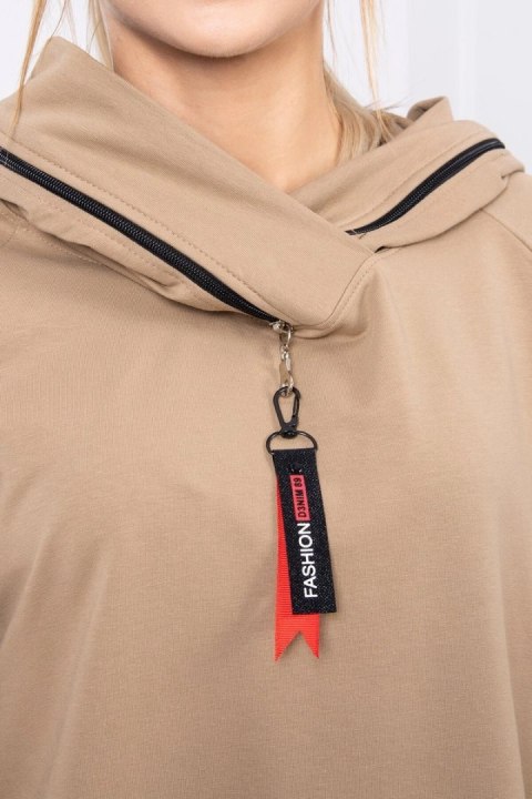 Tunika z suwakiem na kapturze Oversize camelowa Tunika z suwakiem na kapturze Oversize camelowa