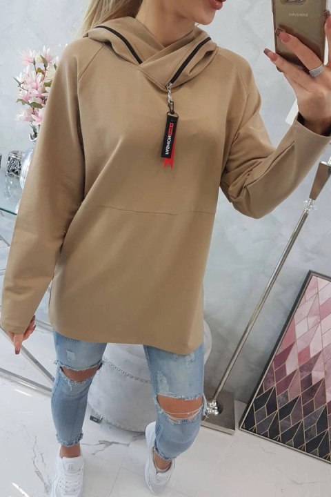 Tunika z suwakiem na kapturze Oversize camelowa Tunika z suwakiem na kapturze Oversize camelowa